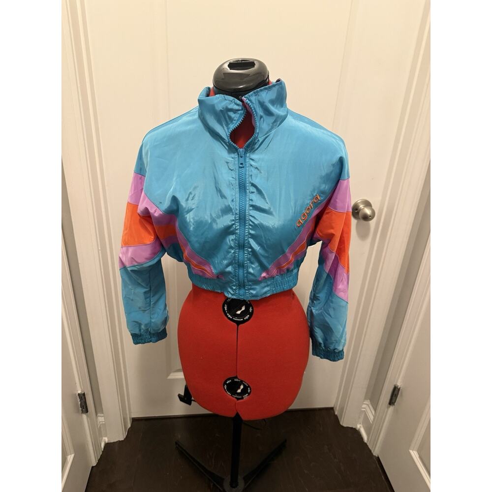 Agora Vintage 80s 90s Windbreaker Jacket Womens Small Cropped Colorblock